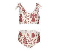 FRODOTGV Natale crema marrone angelo albero agrifoglio ragazza due pezzi bikini set ad asciugatura rapida costume da bagno costumi da bagno carino tracolla, Albero di Natale a forma di angelo, color
