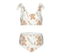 FRODOTGV Natale crema omino pan di zenzero modello ragazza due pezzi bikini set girocollo costume da bagno costumi da bagno carino tracolla, Modello di omino di pan di zenzero color crema, 9-10 Anni