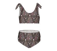 FRODOTGV Natale marrone scuro colorato albero fiocco di neve ragazza 2 pezzi bikini set girocollo costume da bagno costumi da bagno carino tracolla, Albero di Natale marrone scuro colorato fiocco di