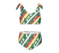 FRODOTGV Natale multicolore albero palline strisce ragazze 2 pezzi bambini bikini set girocollo costume da bagno costumi da bagno carino tracolla, Palline per albero di Natale multicolore, 7-8 Anni