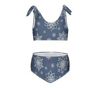 FRODOTGV Natale Navy Bianco Fiocchi di Neve Modello Ragazza Due Pezzi Bikini Set Scoop Neck Costumi Da Bagno Costumi Da Bagno Tracolla Regolabile, Motivo natalizio con fiocchi di neve bianchi, 5-6