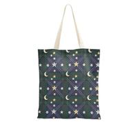 FRODOTGV Natale Navy Rosso Verde Bianco Renna Albero Tote Borse con Manici Casual Shopping Bag Per La Drogheria per la Ragazza, Natale blu navy verde plaid stelle lune, Taglia unica