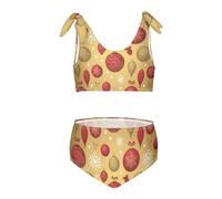 FRODOTGV Natale Oro Rosso Palline Modello Ragazze Due Pezzi Bambini Bikini Set Girocollo Costumi Da Bagno Costumi Da Bagno Carino Tracolla, Motivo natalizio con palline rosse dorate, 3 anni