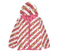 FRODOTGV Natale Rosso Bianco Gingerbread Candy Cane Della Ragazza Del Bambino Giacca In Pile Cappotto di Inverno Del Bambino Rosa Vestiti, Bastone di zucchero di pan di zenzero bianco rosso natalizio
