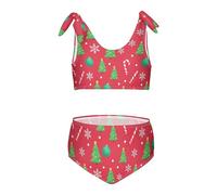 FRODOTGV Natale rosso verde albero ornamento Candy Cane Ragazze 2 pezzi Bikini Set Spiaggia Costume da bagno Costumi da bagno Carino Tracolla, Albero di Natale rosso verde ornamento Candy Cane, 9-10
