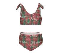 FRODOTGV Natale rosso verde plaid alberi desideri ragazze due pezzi bikini set spiaggia costume da bagno costumi da bagno carino tracolla, Natale Rosso Verde Plaid Alberi Auguri, 11-12 Anni