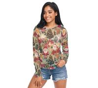 FRODOTGV Natale verde chiaro Babbo Natale regalo albero donna vedere attraverso camicie estive casual maglia maglia top, Albero di Natale Verde Chiaro Babbo Natale Regalo, L