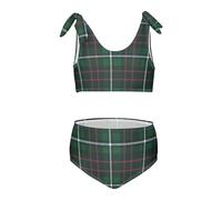 FRODOTGV Natale Verde e Nero Plaid Modello Ragazze Due Pezzi Bikini Set Scoop Neck Costumi Da Bagno Costumi Da Bagno Carino Tracolla, Motivo natalizio a quadri verdi e neri, 7-8 Anni