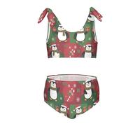 FRODOTGV Natale verde e rosso pinguino modello ragazze due pezzi bikini set girocollo costume da bagno costumi da bagno regolabile cinghia, Motivo natalizio con pinguino verde e rosso, 11-12 Anni