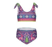 FRODOTGV Natale viola e bianco nordico - ispirato modello ragazze due pezzi bikini set costumi da bagno ad asciugatura rapida costumi da bagno tracolla regolabile, Motivo natalizio viola e bianco