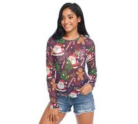 FRODOTGV Natale viola rosso verde Babbo Natale regalo albero donna vedere attraverso top camicie a maniche lunghe casual maglia top, Albero regalo di Natale, viola, rosso, verde, Babbo Natale, L