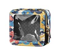 FRODOTGV Nero e Bianco Evil Eyes Impermeabile Trasparente Piccola Borsa Trucco per Ragazze Donne Caso Cosmetici Viaggio Toiletry Pouch, Art Decor Baffi Pattern Retro Felice Festa del Papà, Taglia