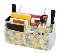 FRODOTGV Organizer da appendere al comodino a pois e teneri fiori di camomilla, con grandi tasche e portabottiglie per libri, telefoni cellulari, chiavi, bottiglia d'acqua