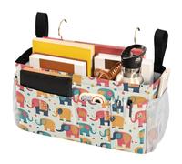FRODOTGV Organizer da appendere al comodino con elefante colorato con grandi tasche e portabottiglie per casa, dormitorio, letto a castello