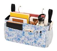 FRODOTGV Organizer da appendere al comodino con fiori di ciliegio blu acquerello, con cinghie fisse e porta bottiglia d'acqua per cuccetta, letti d'ospedale, dormitorio universitario, sponde per