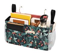 FRODOTGV Organizer da appendere al comodino con foglie di agrifoglio, con grandi tasche e portabottiglie, per casa, università, dormitorio, letto a castello, letto d'ospedale, culla, binari per letto
