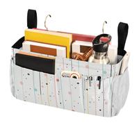 FRODOTGV Organizer da comodino a righe a pois minimalisti, da appendere, con cinghie fisse e porta bottiglia d'acqua, per casa, università, dormitorio, letto a castello/letto d'ospedale, sponde del