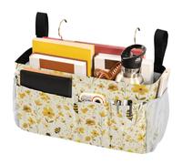 FRODOTGV Organizer da comodino con ricamo ape, farfalla, fiori, acquerello, organizer con grandi tasche e portabottiglie per casa, dormitorio, letto a castello
