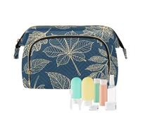 FRODOTGV Oro Autunno Foglie su Blu Toiletry Borse Borsa Cosmetica Per Le Donne Viaggio Toiletry Portatile Donne Coin Purse, Foglie d'autunno d'oro su blu, 1 Size