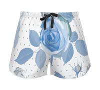 FRODOTGV Pantaloncini blu del pigiama delle rose del modello di colore con le tasche per le donne che corrono palestra, Rose con motivo di colore blu, S