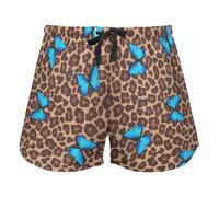 FRODOTGV Pantaloncini blu del pigiama delle rose del modello di colore con le tasche per le donne che corrono palestra, Stampa leopardata farfalla blu, L