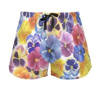 FRODOTGV Pantaloncini da donna tradizionali tribali aztechi pigiama pantaloncini sportivi palestra elastico in vita pantaloncini con coulisse XL, Giardino Tricolore Viola Del Pensiero, XL