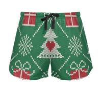 FRODOTGV Pantaloncini da pigiama da donna con bulldog francese di Natale, colore bianco e verde, pantaloncini con tasche per allenamento sportivo, Motivo natalizio a maglia con alberi, fiocchi di neve