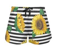 FRODOTGV Pantaloncini da pigiama da donna, con stampa di girasoli, impressionismo, pittura, pantaloncini da allenamento, in cotone, per palestra, corsa, M, Girasoli su strisce bianche e nere, L