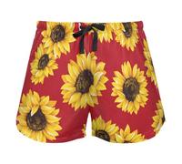 FRODOTGV Pantaloncini da pigiama da donna, con stampa di girasoli, impressionismo, pittura, pantaloncini da allenamento, in cotone, per palestra, corsa, M, Girasoli su sfondo rosso, L