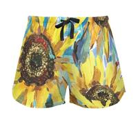 FRODOTGV Pantaloncini da pigiama da donna, con stampa di girasoli, impressionismo, pittura, pantaloncini da allenamento, in cotone, per palestra, corsa, M, Girasoli Impressionismo Pittura, L
