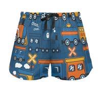 FRODOTGV Pantaloncini da pigiama da donna gialli con motivo geometrico a rombi, pantaloncini da salotto con tasche Yoga Pantaloncini da yoga, Divertente treno a vapore blu, M