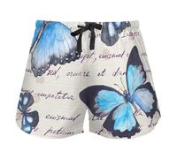 FRODOTGV Pantaloncini da pigiama da donna in lattice nero con tasche per corsa e allenamento, Nota di testo scritto a mano con farfalle blu, XL