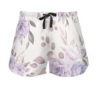 FRODOTGV Pantaloncini da pigiama da donna retrò Naive con margherite floreali, pantaloncini da salotto con tasche per allenamento sportivo, Romantico motivo floreale viola, M