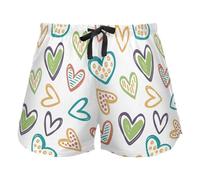 FRODOTGV Pantaloncini da pigiama marroni disegnati a mano con motivo caffè scarabocchiare per le donne, con tasche, pantaloncini da salotto per esercizi di yoga, Amore disegnato a mano bianco, L