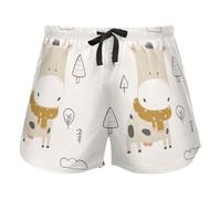FRODOTGV Pantaloncini da pigiama verdi con motivo a mucca che mangia erba per le donne, pantaloncini da salotto con coulisse in vita elastica per l'esercizio fisico, Disegno a mano sveglio della mucca