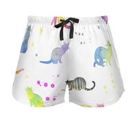 FRODOTGV Pantaloncini da pigiama verdi con motivo a mucca che mangia erba per le donne, pantaloncini da salotto con coulisse in vita elastica per l'esercizio fisico, Carino Gatto Modello Acquerello