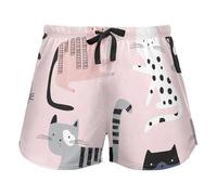 FRODOTGV Pantaloncini da pigiama verdi con motivo a mucca che mangia erba per le donne, pantaloncini da salotto con coulisse in vita elastica per l'esercizio fisico, Simpatico gattino colorato rosa, L