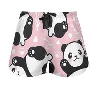 FRODOTGV Pantaloncini da pigiama verdi con motivo a mucca che mangia erba per le donne, pantaloncini da salotto con coulisse in vita elastica per l'esercizio fisico, Carino Cartoon Panda Rosa e Nero