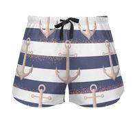 FRODOTGV Pantaloncini da salotto da donna con ghiande con alberi decorativi marrone pigiama yoga cotone, Ancora A Righe Retro Marine Blu Navy, L