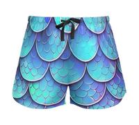 FRODOTGV Pantaloncini del pigiama delle donne del limone giallo dell'acquarello, pantaloncini del sudore con le tasche esercitazione pantaloncini, Colorful Blue Mermaid Scales, L
