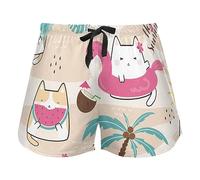 FRODOTGV Pantaloncini pigiama elastico in vita coulisse acquerello orso modello senza cuciture donna allenamento sport yoga lounge pantaloncini, Kawaii Summer Cute Cats Anguria, M