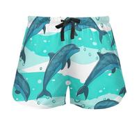 FRODOTGV Pantaloni del pigiama da donna con balene galleggianti, onde blu, pantaloncini da pigiama in cotone, pantaloncini da palestra, allenamento, Flock Delfini Mare Motivo Marino Blu, XXL
