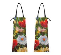 FRODOTGV Pattumiera per auto, 2 pezzi, per auto, fiori selvatici, margherite e cuori rossi, per amanti, bidone della spazzatura auto, Fiori Di Campo, Margherite e Cuori Rossi Dagli Amanti, Taglia