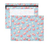 FRODOTGV Peach Cherries Blue Pencil Binder Pouch Clear Pocket Folder per 3 anelli Raccoglitore 2 Pack Studenti Art Supplies Storage