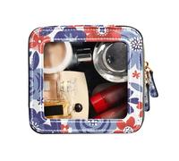 FRODOTGV Piccola borsa per il trucco trasparente per borsa, rosso bianco blu colorato Liberty floreale, borsa da toilette con cerniera portatile trucco, Rosso Bianco Blu Colorato Liberty Floreale, 1