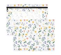 FRODOTGV Piccoli sacchetti per raccoglitori con fiori gialli e viola con cerniere lisce, tasca a 3 fori per raccoglitori a 3 anelli, confezione da 2 articoli per insegnanti e ufficio