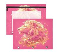 FRODOTGV Piccolo leone rosa caldo raccoglitore matita sacchetti finestra trasparente 3 fori tasca per A4 lettera carta 2 pack studenti forniture ufficio