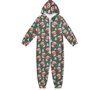 FRODOTGV Pigiama intero natalizio verde scuro rosso bianco gufo albero bambini tutina pigiama morbido caldo con cappuccio costume intero per ragazze ragazzi 4-14 anni, Albero Di Natale Verde Scuro