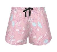 FRODOTGV Pink Florals Mid Century Modern Women's Lounge Shorts Pajama Bottoms Yoga Esercise Elastic Waist Drawstring,XXL