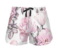 FRODOTGV Pink Leaves Women's Pajama Bottoms Casual Workout Shorts Gym Running Pantaloncini, XXL